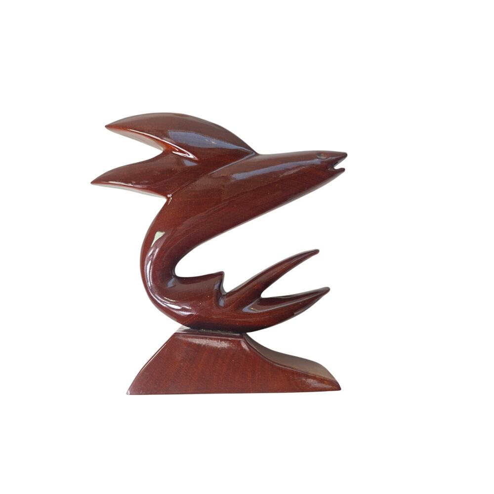 BARBADOS MAHOGANY Wood Flying Fish Hand-Carved Statue Figurine 7"